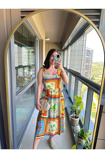 Elif Özbey Butik Colorful Pocket Detailed Midi Dress