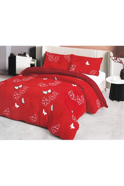 FIONNA.RO Cocolino Fur Blanket and Pillowcase Set - Red with Butterflies