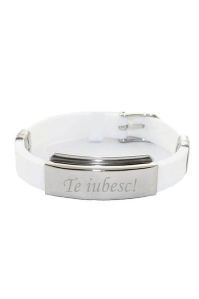 dalimag Bratara Ajustabila, "Te iubesc!", Sistem de Prindere cu Curea, Silicon, Alb, 22 cm