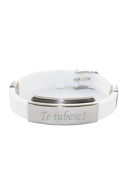 dalimag Bratara Ajustabila, "Te iubesc!", Sistem de Prindere cu Curea, Silicon, Alb, 22 cm