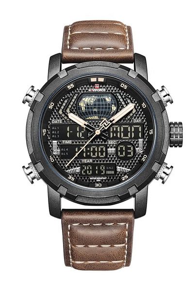 Naviforce Men's Analog-Digital Sports Watch – Chronograph, Waterproof, Leather Strap, Quartz Movement