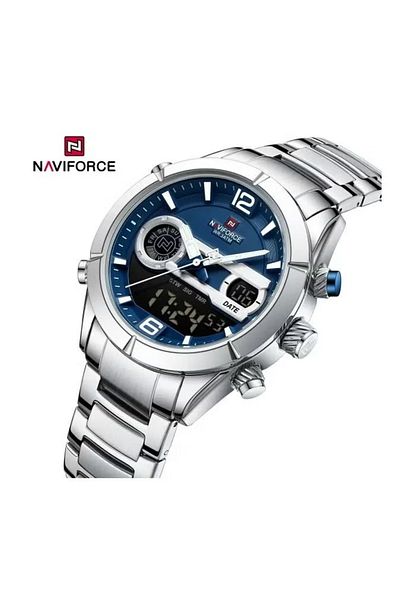 Naviforce Dual Display Stainless Steel Watch for Men with Analog and Digital Time Multifunctional Features