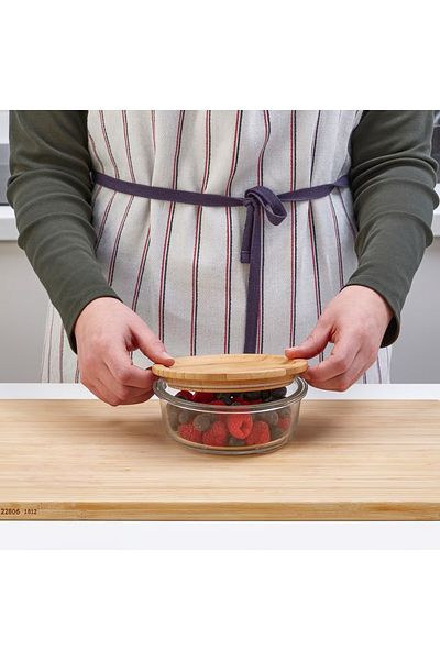IKEA Food container with lid, round glass/bamboo, 400 ml