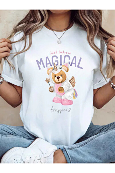 Sarah's Boutique Tricou de damă – 100% bumbac – Ursuleți de pluș „MAGICI”
