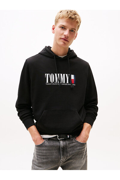 Tommy Hilfiger Erkek Siyah Kapüşonlu Üst