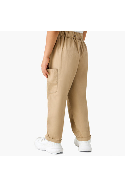 Juniors Solid Cargo Pants with Elasticated Drawstring