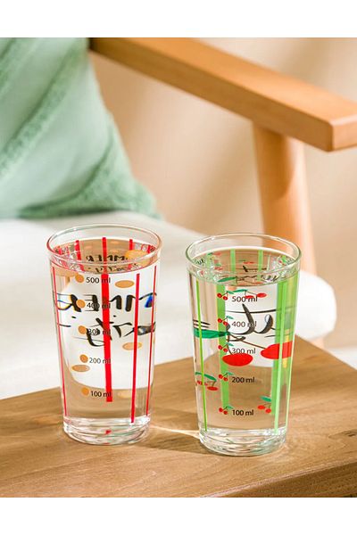 LC Waikiki Lcw Home Mixed Printed Glass Cup Set of 2 500 ml