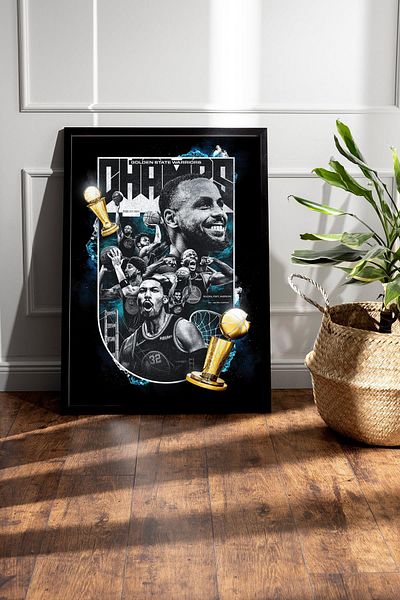 Saturn Stephen Curry Framed Painting - Golden State Warriors Nba Poster Painting