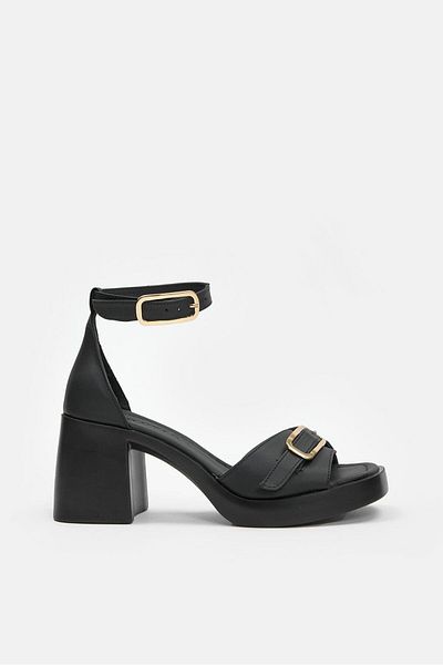 NILUFARR Ania Black Genuine Leather Heeled Women's Sandals