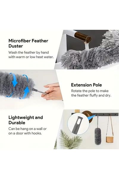 OEM Set of 3 dusting brushes with retractable, extendable rod and flexible head, made of microfiber