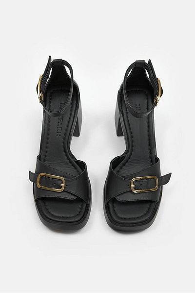 NILUFARR Ania Black Genuine Leather Heeled Women's Sandals