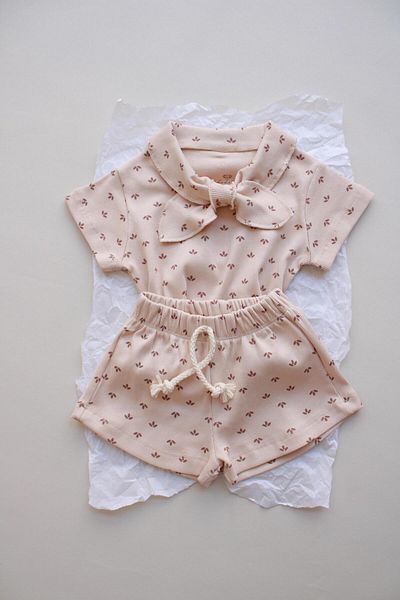 Oh La La Koala For Little Ones Leaf Print Camisole Collar Tie Suit