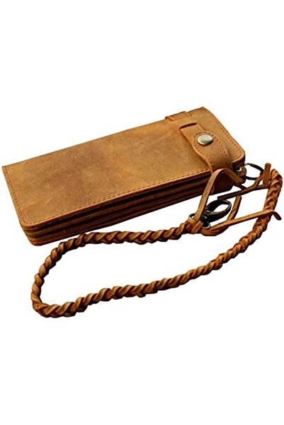 OEM Long Vintage Leather Wallet With Chain For Biker Motorcycle Men's Brown