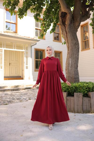 H HİJAB CENTER Bordo Pelerinli Elbise 5084