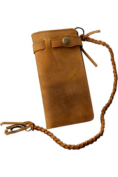 OEM Long Vintage Leather Wallet With Chain For Biker Motorcycle Men's Brown