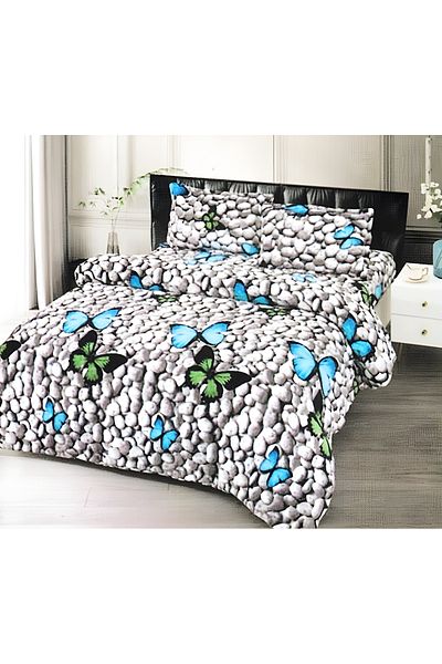FIONNA.RO Cocolino Blanket Set With Fur And Pillowcases - Stones And Butterflies