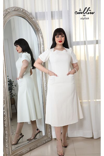 Stylish Elegant white midi dress