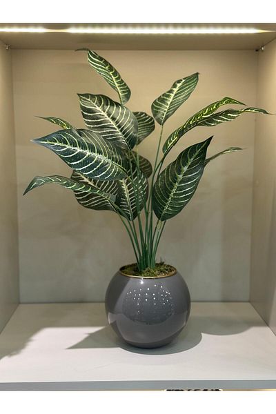 TASARIMHMODA Decorative Glass Vase with Artificial Plants Gray