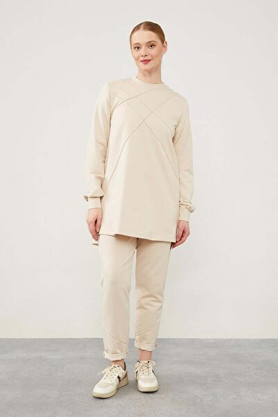 Levidor Pantolon Şerit Detaylı İkili Takım - Taş