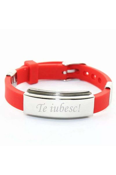 dalimag Adjustable Bracelet 'Te iubesc!' Red, Silicone, 22 cm