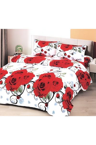 FIONNA.RO Cocolino Fur Blanket and Pillowcase Set - White with Red Roses