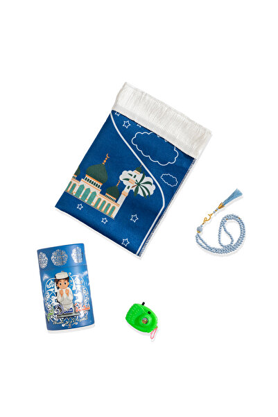 Home Namaza İlk Adım Seccadesi - Kumbaralı Mavi Erkek Çocuk Seccadesi - Tesbi...