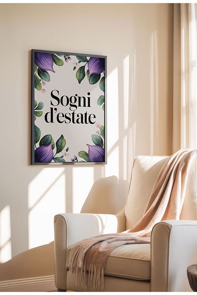 21mxm Imprimeu mediteranean, poster pe pânză cu fructe și flori, decor de perete fără ramă