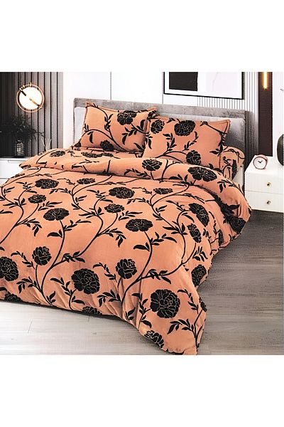 FIONNA.RO Cocolino Fur Blanket and Pillowcase Set - Beige with Black Flowers