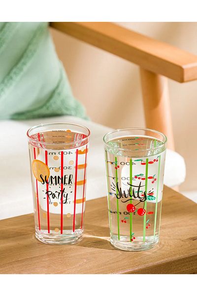 LC Waikiki Lcw Home Mixed Printed Glass Cup Set of 2 500 ml