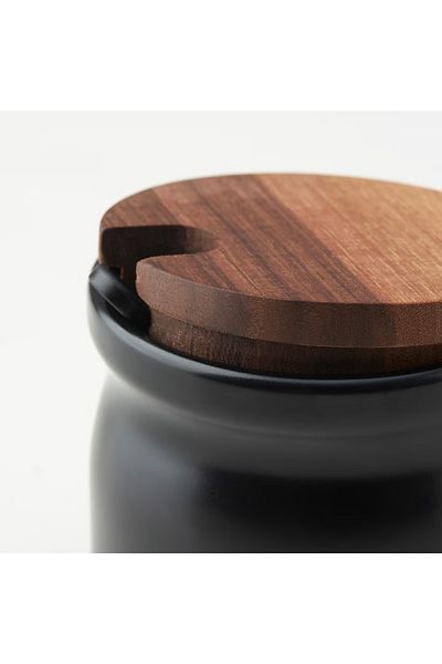 IKEA Spice jar with tray, set of 3, ceramic/black