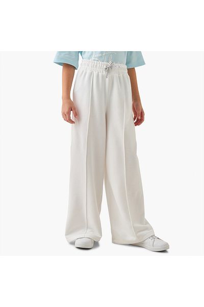 Juniors Solid Wide Leg Pants with Drawstring Closure