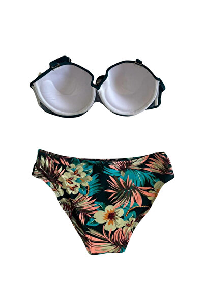 hazelin Γυναικείο σετ μπικίνι με σμαραγδένια πράσινη πέτρα με κεντημένο αξεσουάρ με λεπτομέρεια HZL25S-LC4005