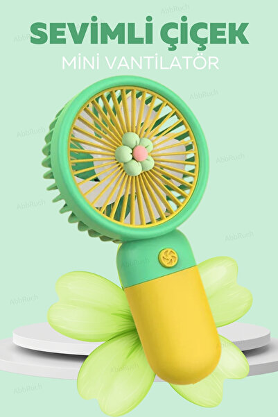 Abbruch By Sabron Güçlü Parvaneli Çiçekli Mini El Fanı Taşınabilir Şarjlı Ser...