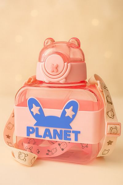 İNTER LİFE School Water Bottle Leakproof Durable Lockable Teddy Bear Model Water Bottle with Hanger Bracket 900 ml