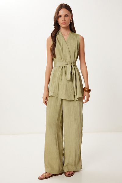Lovelyİstanbul Crinkle Effect Vest Palazzo Woven Suit