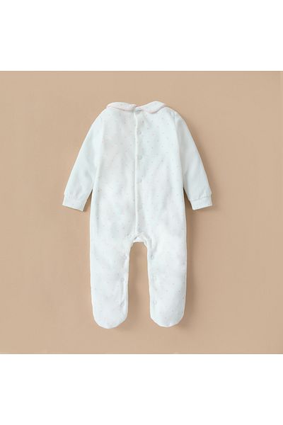 giggles Embellished Closed Feet Velour Sleepsuit with Bow Detail