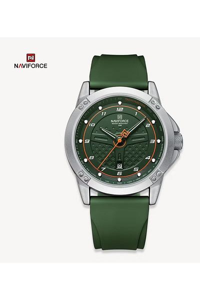 Naviforce Men's Sports Watch – 43mm Green Dial, Silicone Strap, Quartz Analog Display, 30M Water Resistant