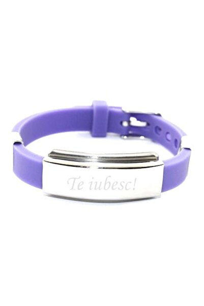 dalimag Brățară reglabilă, „Te iubesc!”, curea din silicon, violet, 22 cm