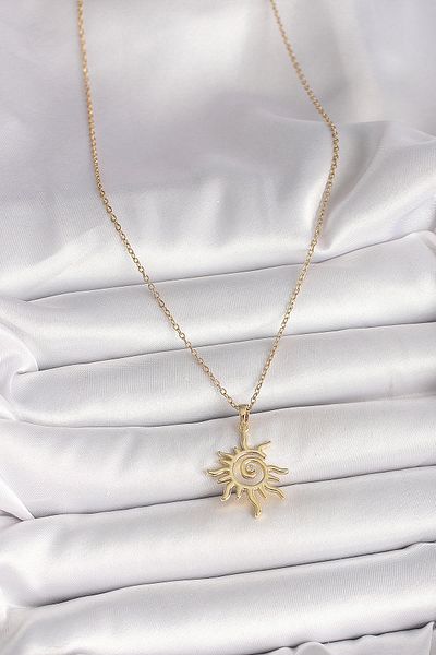 NETWORK ART Bfs 316L Steel Gold Color Chain Zircon Stone Detailed Sun Model Women's Necklace