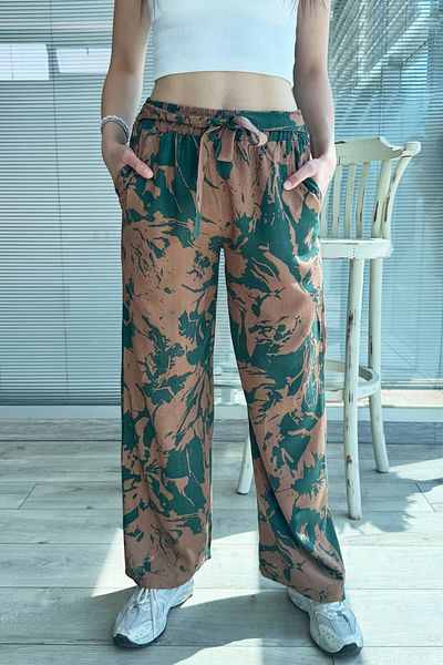 DPARİS Patterned Elastic Waist Comfortable Fit Wide Leg Trousers
