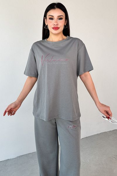 Cappmoda Tkm-0061 Smoked Virtuoso Text Printed Sports Suit