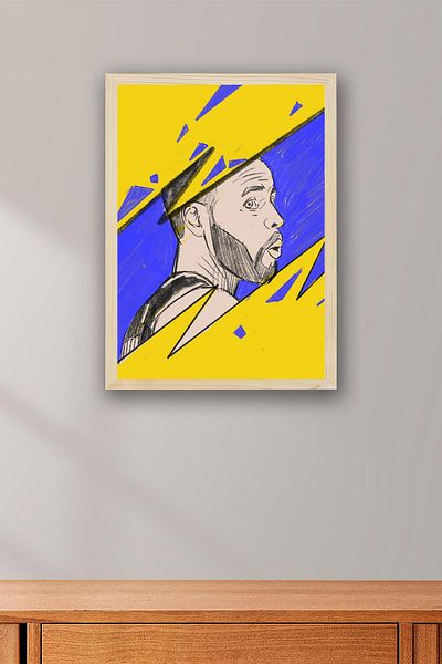 Saturn Stephen Curry Framed Painting - Basketball Nba Poster Painting