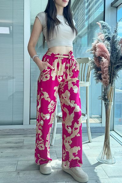 DPARİS Patterned Elastic Waist Comfortable Fit Wide Leg Trousers