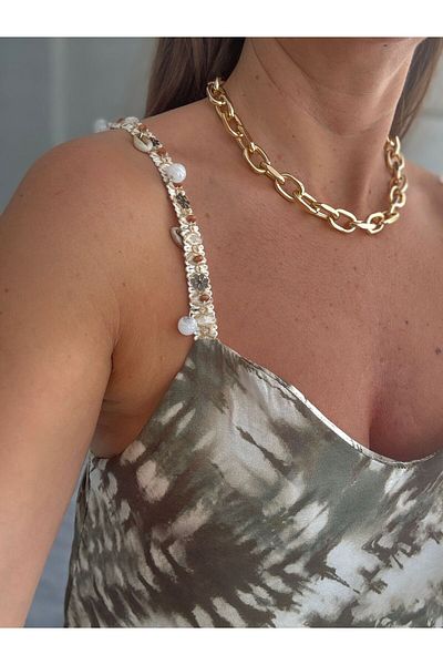 BETULAKSUBUTİK Patterned Dress with Wooden Bead Accessories
