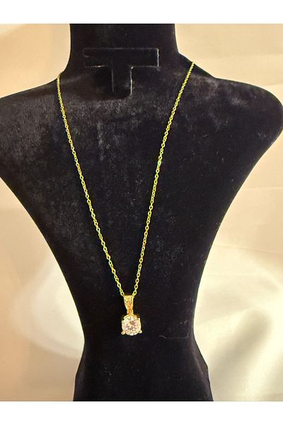 Mila Lumiere Zircon Stone Single Stone Gold Gold Color Steel Necklace