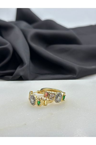 Duéra Gold Detailed Chakra Brand Model Melis Göral Design Hoop Earrings