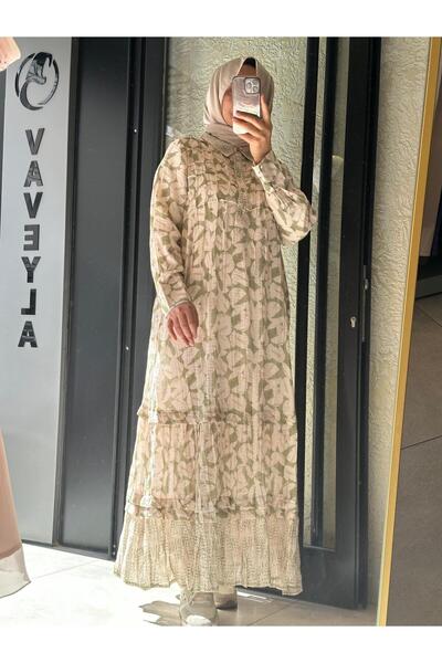 Vaveyla DEFNE YEŞİLİ PAMUKLU TİRİL TİRİL YAZLIK ELBİSE