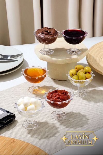 YzHome 6-Piece Glass Footed Daisy Model Coffee Side Turkish Delight Bowl Breakfast Bowl Presentation Bowl 50ml