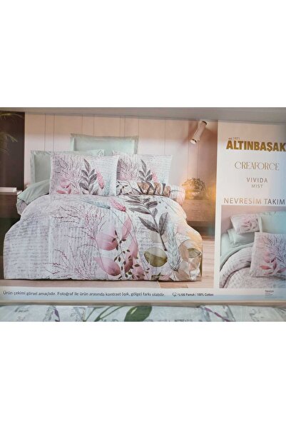 Altınbaşak % 100 Pamuk Ranforce Çift Kişilik Nevresim Takımı Vıvıda Mist