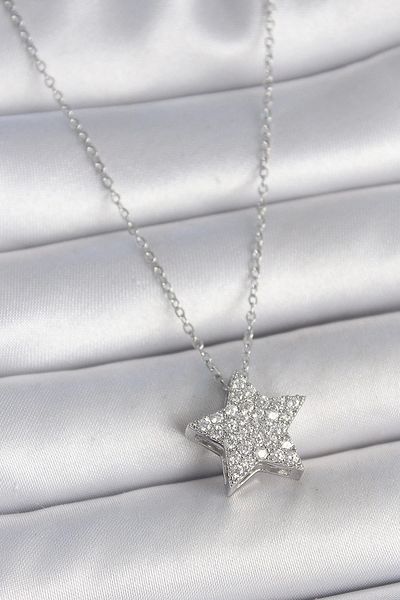 NETWORK ART Bfs 316L Steel Silver Color Chain Zircon Stone Star Model Women's Necklace